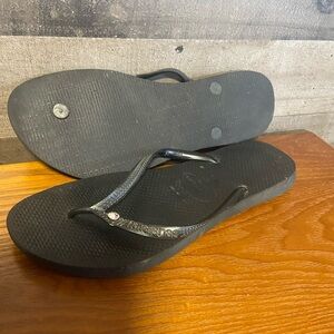 Havaianas Women's Classic Black Flip Flops with gem accents ladies 9slim